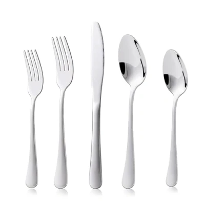 Image de KitchenBoss Set Couverts de Table Ménagère: Ensemble vaisselle 4 Personnes, Ménagères en Acier Inoxydable, 20 Pièces Argenté, Lavables au Lave