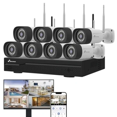 Image de NIVIAN Kit de caméras WiFi CCTV 2K, IA Détection Humaine, Audio Bidirectionnel, Vision Nocturne, Enregistrement sur HDD (16 Canaux 8 Caméras, CCTV)