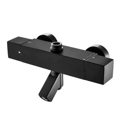 Image de AFUDER Mitigeur Douche Thermostatique 38℃ Noir Bain Top Vaporisateur Thermostat Bas G 1/2&quot; Haut 3/4&quot; BSP Robinet de à trois Sorties Laiton Chromé Carré