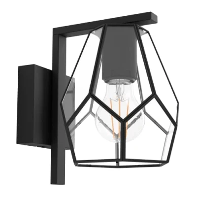 Image de Eglo Applique murale intérieure Mardyke, luminaire d’intérieur au style industriel en verre transparent et métal noir, lampe de salon chambre à coucher, douille E27