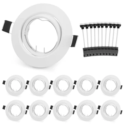 Image de Leselux Spot Encastrable GU10 Set, 10 Pièces Cadre de En Blanc avec Douille GU10, Rond Montage Orientable 60, Trou Ø68 80mm, 230V, Pour Lampes A LED Ou Halogènes