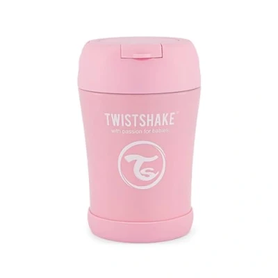 Image de Twistshake Boîte isotherme pour bébé et enfant en Acier inoxydable 350 ml Cuillère pliable incluse, Pastel Pink, Rose