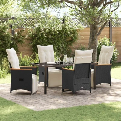 Image de VidaXL Ensemble de Salle à Manger Jardin 5 Pièces avec Coussins Noir Poly Rattan 3379614