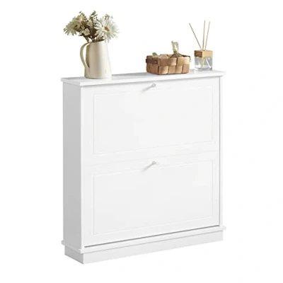 Image de SoBuy Meuble de Rangement Armoire Commode à Chaussures 2 abattants d&#039;entrée Coffre Blanc, 76x18x78cm, FSR99 W