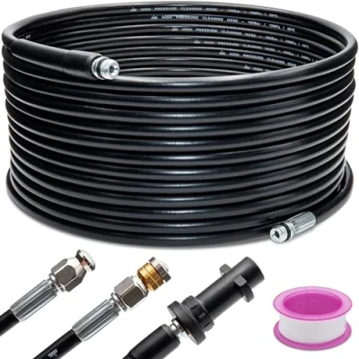 Image de STÖBFIX Kit de nettoyage tuyaux compatible avec Kärcher Tuyau pour K2, K3, K4, K5, K6, K7 buses nettoyeur haute pression 180 bar, 60 C (15 m)