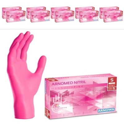 Image de ARNOMED gants jetables rose, nitrile taille S, gant jetable 1000 pièces (10 boîtes), en non poudrés &amp; sans latex, cuisine, a usage unique XS, M, L XL