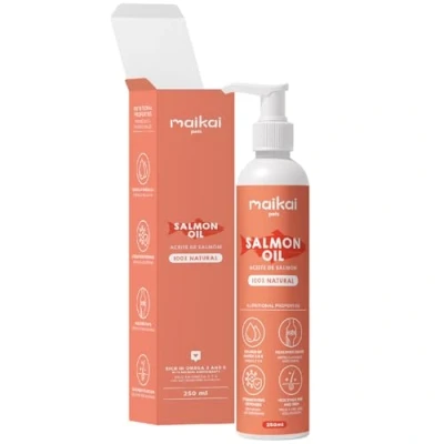 Image de MAIKAI Huile de Saumon Chien et Chat 250ml 100% Naturel Riche en Omega 3 Supplément Barf Perte Poil, Anti inflammatoire Poisson Complement Alimentaire pour