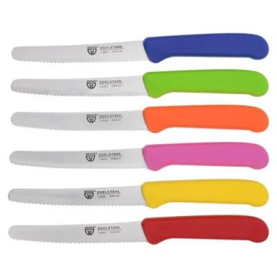Image de GRÄWE couteau de table 6 pièces, set couteaux baguette à découper, pack petits pains, petit déjeuner lame crantée d&#039;un côté, 21 cm Multicolore