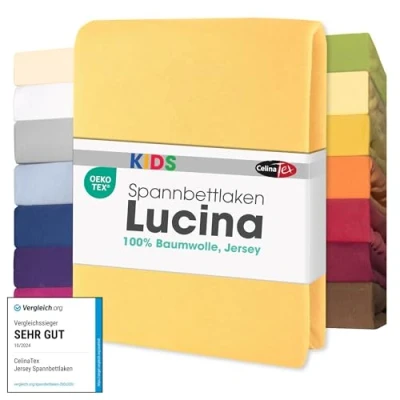 Image de CelinaTex Lucina bébé Enfants Drap Housse Berceau Lite Enfant Coton 3er Set 60x120 70x140 cm Jaune crème