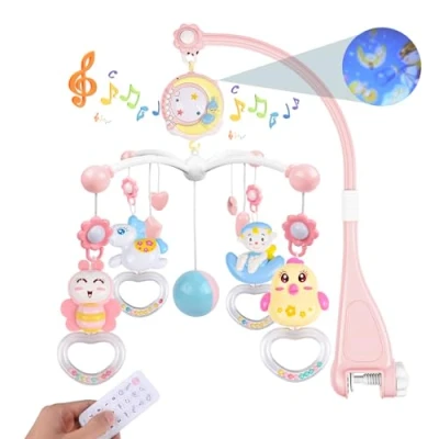 Image de Weinsamkeit Mobile Musical Lit Bébé, Musicale Bebe avec Veilleuse et Projecteur Bébé 150 Berceuses Hochets Rotatifs Suspendus Boîte à Musique Télécommandée Jouet 0 24 Mois