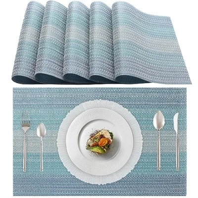 Image de Lumaca Lot de 6 Sets Table Lavable, (70% PVC et 30% Polyester) Set Table, Nettoyage Facile, Antidérapant, Résistant à la Chaleur, Idéal pour Cuisine,Bleu Clair