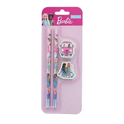 Image de Blueprint Collections Ensemble de crayons Barbie 2 à dessin et gommes papeterie Poupées Cadeaux Accessoires