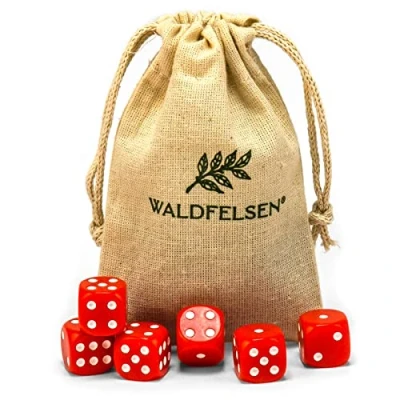 Image de Waldfelsen Lot de 6, 12, 20, 30 ou 50 dés haute qualité taille standard 16 mm en acrylique Cube jeu Dice à 6 côtés Accessoires avec sac tissu (rouge, pièces)
