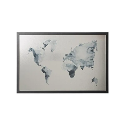 Image de Bi Office, Tableau Blanc Ink Carte Mondiale, Effaçage à Sec Magnétique Finition Argentée, Cadre en MDF Noir, 60x40cm