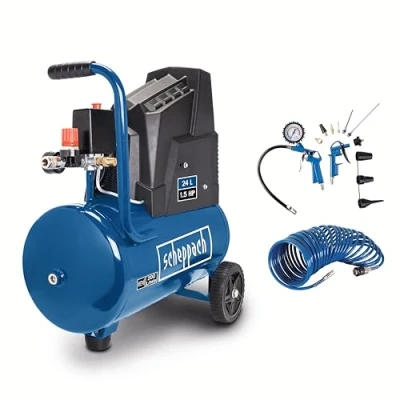 Image de Compresseur d&#039;air horizontal Scheppach HC30o 24L 110 W 8 bars (Livré avec un jeu de 13 accessoires)
