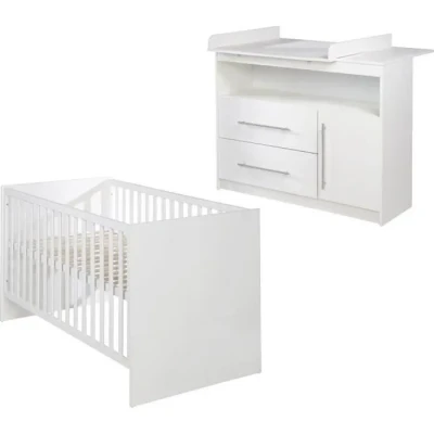 Image de roba Babymöbel Maren Lot de 2 pièces Lit d&#039;enfant 70 x 140 cm transformable + commode à langer Blanc