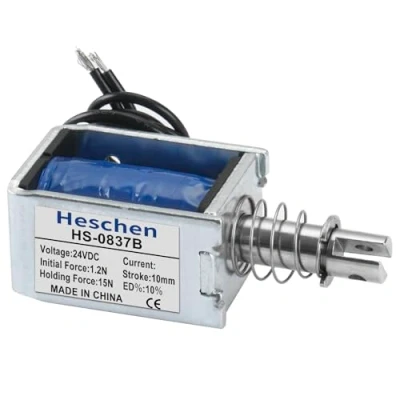 Image de Heschen Électro aimant solénoïde, HS 0837B, DC24V 1.4A 15N, course de 10 mm, serrure porte à cadre ouvert Type push pull
