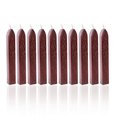 Image de 10 Pièces Cire à Cacheter, Bâtons de Cacheter avec Mèches, Pour les invitations, Emballage Vin, Cadeau, Artisanat (Rouge Foncé）