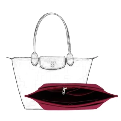 Image de D.DUO organiseur de sac à main, main en feutre, fourre tout pliable pour insert portefeuille longchamp (Rouge Foncé, Small)
