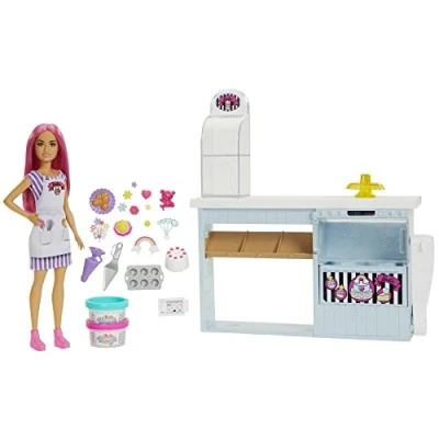 Image de Barbie Coffret Poupée Mannequin Et Sa Pâtisserie, De 30 Cm, Comptoir Effet Cuisson Plus 20 Accessoires Inclus, Jouet Enfant, A Partir 3 Ans, HGB73