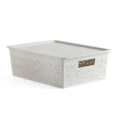 Image de Tatay Boîte de rangement rectangulaire 12L et couvercle Bohol, en polypropylène, sans BPA, plastique 100% recyclé, blanc, dimensions 30,5 x 39,5 13,5 cm