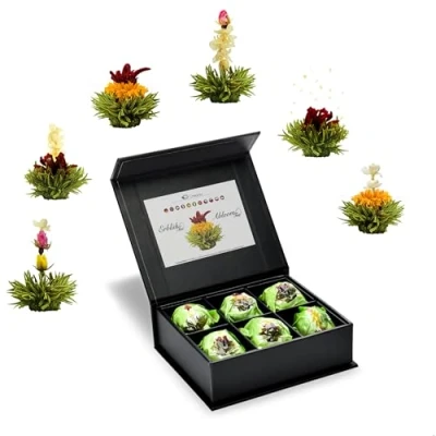 Image de Creano Coffret Cadeau avec Fleurs de Thé dans Une Boîte Magnétique Vert 6 Sortes différentes