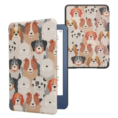 Image de kwmobile Étui Compatible avec Amazon Kindle (2022/2024) Coque à Rabat magnétique Tablette eReader Similicuir Blanc Marron Clair Gris