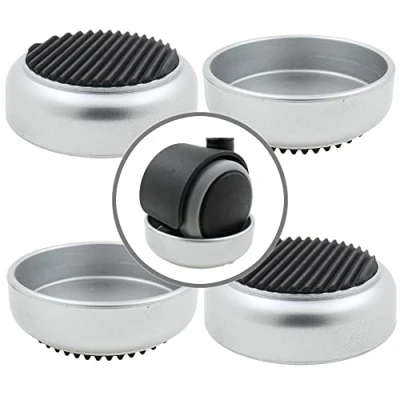 Image de 4X Tasses à roulettes/Coupelles en Couleur Argent avec Base Caoutchouc Antidérapant Protègent Le Sol et Empêchent Les Meubles roulettes de Bouger par Lifeswonderful