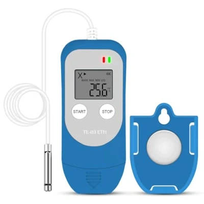 Image de ThermElc TE 03 ETH Enregistreur de Données d&#039;humidité Température avec Sonde Numérique Haute Précision, Précision Jusqu&#039;à ± 0,3 C, Rapport CSV PDF Automatique, Voyant d&#039;avertissement LED