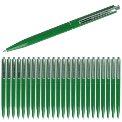 Image de Westcott ALLTIME Lot de 25 stylos à bille rétractables avec encre verte Largeur trait M recharge standard X20 Résistant aux documents ISO 12757 2 Clip métallique robuste E 737463 00