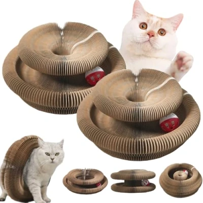 Image de Kitty Kurlz, Kurlz Cats Toy, Magic Organ Cat Scratcher Board, Foldable Accordion Toy with Bell Balls and Track Adventure for Indoor, Interactive Mental Physical Exercise (2pcs)