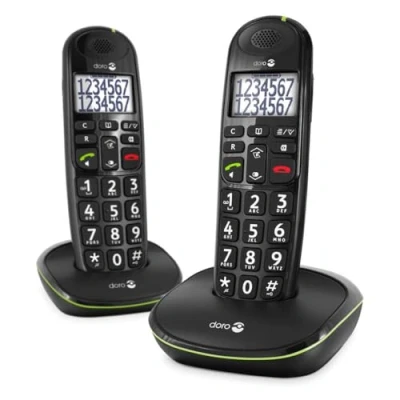 Image de Doro PhoneEasy 110 Téléphone sans Fil DECT pour Seniors avec Touches Grandes Parlantes, Fonction Intercom/Appel Interne et Audio Amplifié (Noir X 2) [Version Française]