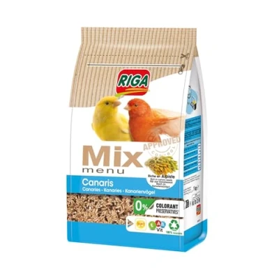 Image de Riga Menu Mix pour Canaris Vitaminé Nourriture Oiseaux Graines Et Céréales Riche en Alpiste, Protéines Amidon sans Colorant, Ni Conservateurs Sain Équilibré 1 kg