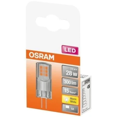 Image de lampe à broches LED Osram avec base G4, blanc chaud (2700 K), basse tension 12 V, 2,6 W, remplacement de la conventionnelle 30 W [classe énergétique F]