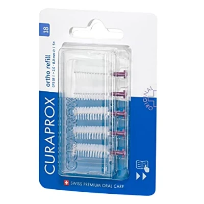 Image de Curaprox brosses interdentaires CPS 18 ortho, Refill, 5 pièces, violet, 2 mm de diamètre, 8 d&#039;efficacité, recharge sans support