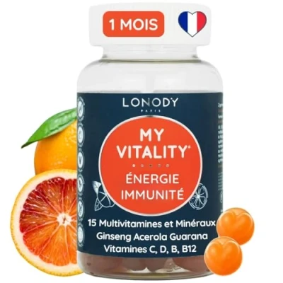 Image de Vitamines, Minéraux et Compléments Gummies Multivitamines, Immunité Boost Energie Formule Complète Fruitée Sans Sucre Made in France Acerola Guarana Ginseng, Vitamine C, D, B12 Zinc 1 mois
