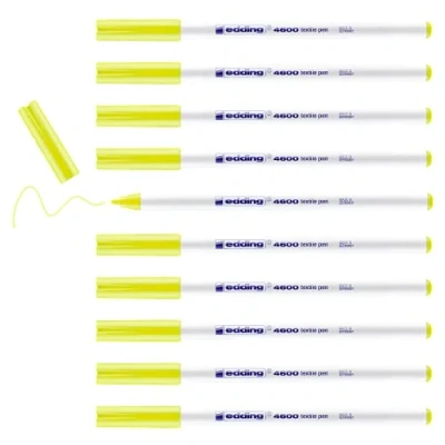 Image de edding 4600 feutre pour textiles jaune fluorescent 10 pièces pointe ronde de 1 mm textile lavable en machine (60 C) décorer le tissu marqueur