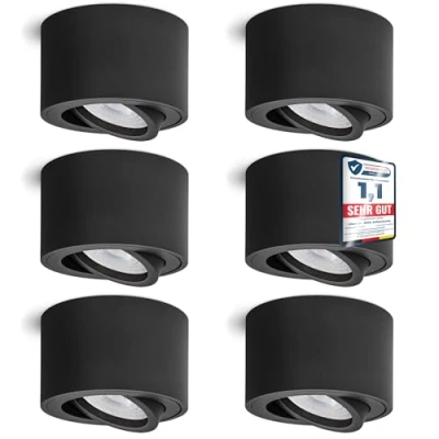 Image de linovum Lot de 6 spots plafond LED Smol en noir Plat &amp; orientable Spot encastrable avec module 5 W blanc neutre 230 V