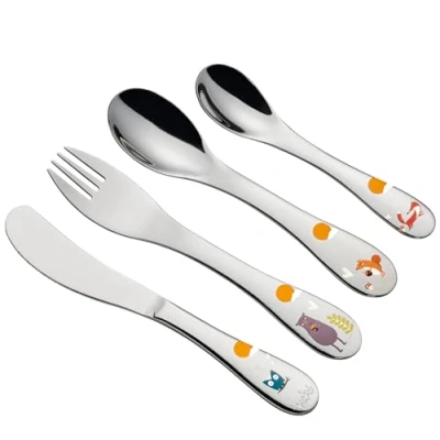 Image de cilio Couverts pour enfant Forest 4 pièces Acier inoxydable Forme ergonomique Couteau 21 cm, fourchette cuillère 20 petite 17 cm Motifs animaux