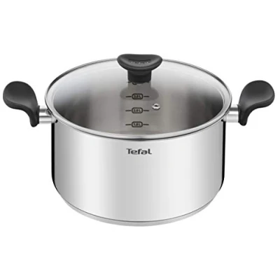 Image de Tefal Faitout 24 cm (5 L) + couvercle verre, Induction, Acier inoxydable haute qualité, Garantie 10 ans, Livre recette, Primary E3084604