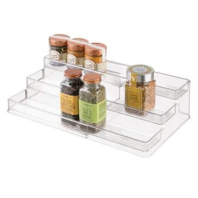 Image de iDesign 64140Eu Linus Étagère à Épices, Support Épices Extensible en Plastique pour L’Armoire de Cuisine, Plastique, Clear, 66.7 X 24.1 10.4 cm