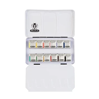 Image de Schmincke AKADEMIE® Aquarelle, Coffret compacte, avec 12 Nuances aquarelles Fins, Assortiment de Base, 75 112 097, en métal, x 1/2 Godets.