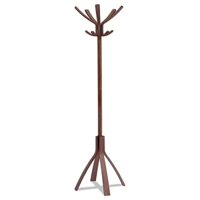 Image de Porte Manteau sur Pied Bois 10 Patères Base Stable Lestée Montage Facile Tête Rotative Grande Capacité et Support Marron Idéal Bureau Entrée Maison ALBA