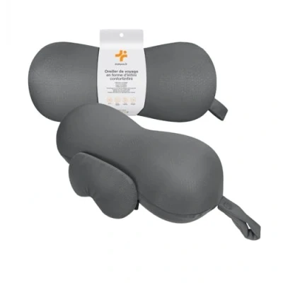 Image de Inphysio Oreiller ConfortInfini de Voyage en Mousse à Mémoire Forme Design Double Face avec Masque Sommeil d&#039;Infini 33 x 13 cm