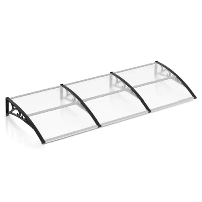 Image de EINFEBEN Auvent pour porte d&#039;entrée 300 x 100 cm en polycarbonate transparent 5 mm Support polypropylène Toit de l&#039;extérieur Protection solaire contre la pluie