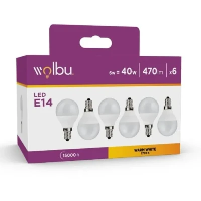 Image de Ampoule LED E14 Sphérique Blanc chaud Dépolie 40W X6 WOLBU