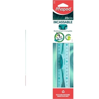 Image de Maped Double Décimètre Incassable Règle 20 cm Souple Résistante avec Poignée Toucher Soft Anti Dérapant Coloris Bleu