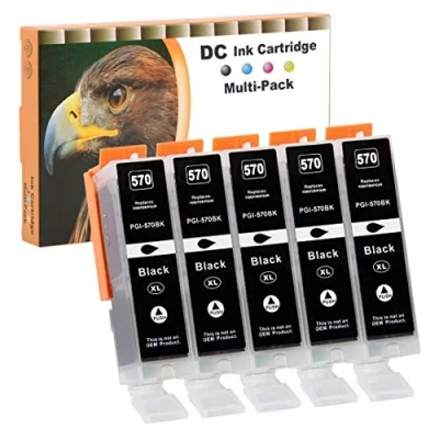 Image de D&amp;C 5X 25ml Noir XL Cartouches d&#039;encre compatibles pour Canon PGI 570 BK PIXMA TS5051 TS5053 TS5055 TS6050 TS6051 TS6052 TS8050 TS8051 TS8052 TS8053 TS9050 TS9055 MG5750 MG5751 MG5752