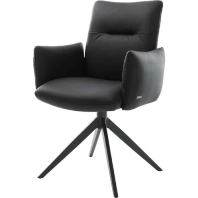 Image de Chaise pivotante Jova Flex avec accoudoirs cuir de vache noir pied croisé large pivotement sur 360 fonction bascule ressorts ensachés
