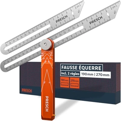 Image de Presch Fausse Équerre incl. Règle supplémentaire 190mm &amp; 270mm Transfert d&#039;angle précis avec fonction de trusquin fraisée en aluminium usiné précision acier inoxydable